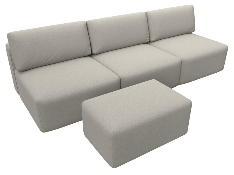 Диван прямой модульный с пуфом Лига-060 НПБ Лонг, Рогожка, Амур 02 бежевый