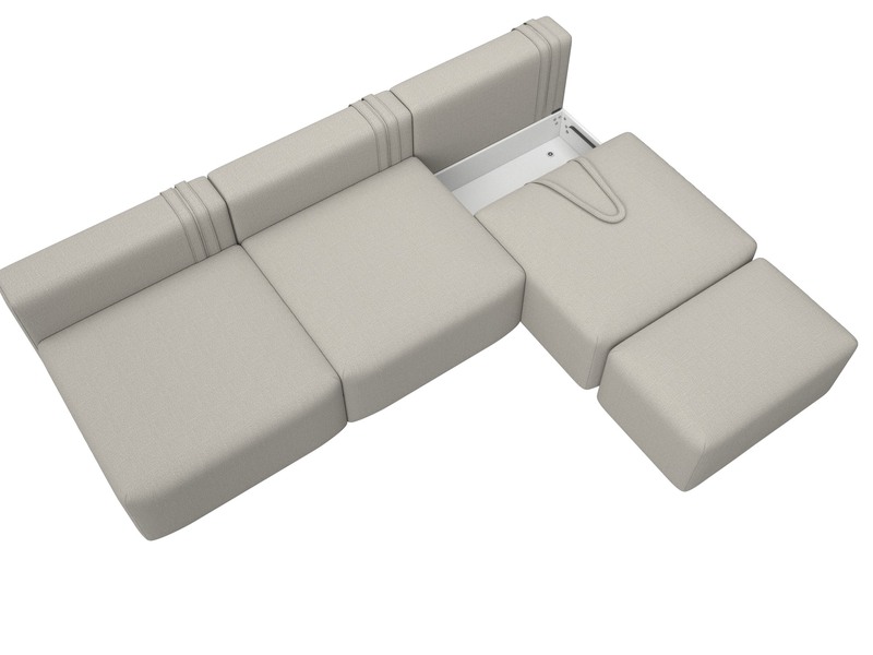 Диван прямой модульный с пуфом Лига-060 НПБ Лонг, Рогожка, Амур 02 бежевый