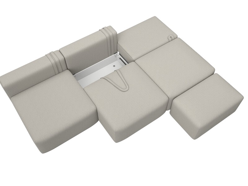 Диван прямой модульный с пуфом Лига-060 НПБ Лонг, Рогожка, Амур 02 бежевый