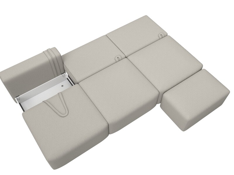 Диван прямой модульный с пуфом Лига-060 НПБ Лонг, Рогожка, Амур 02 бежевый