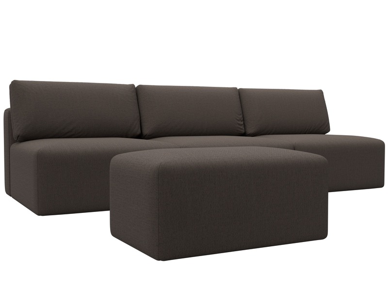 Диван прямой модульный с пуфом Лига-060 НПБ Лонг, Рогожка, Амур 05 коричневый