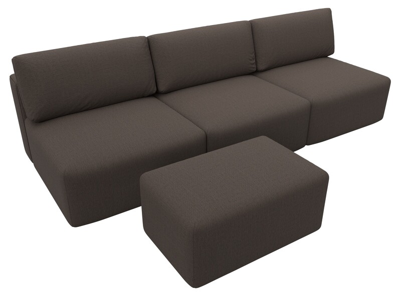 Диван прямой модульный с пуфом Лига-060 НПБ Лонг, Рогожка, Амур 05 коричневый