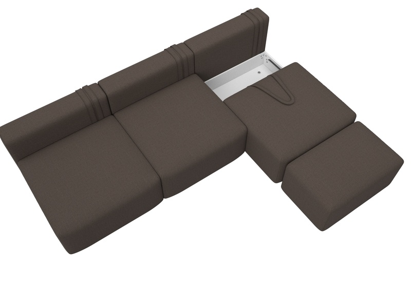 Диван прямой модульный с пуфом Лига-060 НПБ Лонг, Рогожка, Амур 05 коричневый