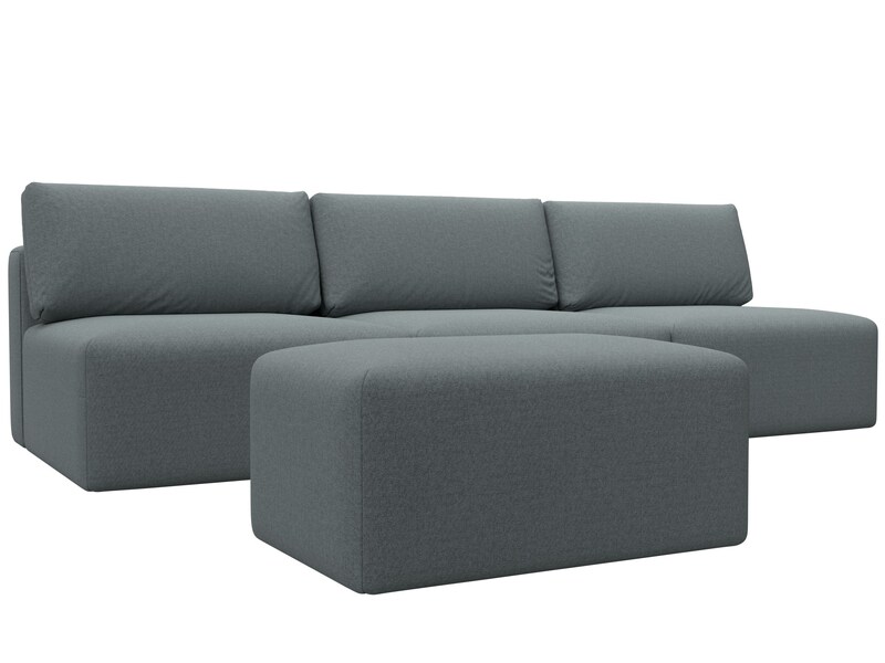Диван прямой модульный с пуфом Лига-060 НПБ Лонг, Рогожка, Амур 07 серый