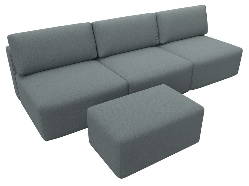 Диван прямой модульный с пуфом Лига-060 НПБ Лонг, Рогожка, Амур 07 серый