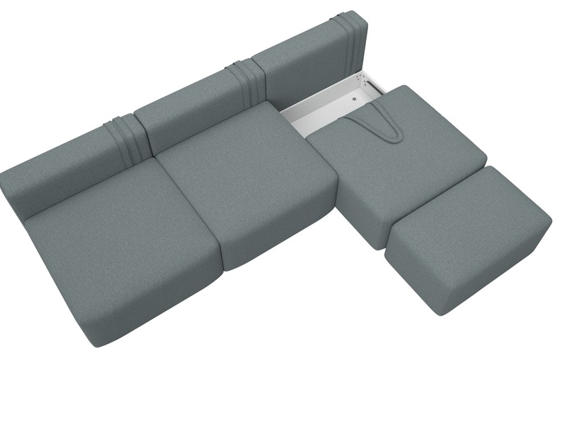 Диван прямой модульный с пуфом Лига-060 НПБ Лонг, Рогожка, Амур 07 серый