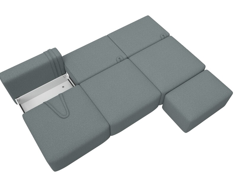 Диван прямой модульный с пуфом Лига-060 НПБ Лонг, Рогожка, Амур 07 серый