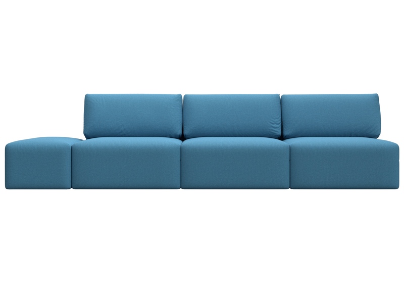 Диван прямой модульный с пуфом Лига-060 НПБ Лонг, Рогожка, Амур 10 голубой