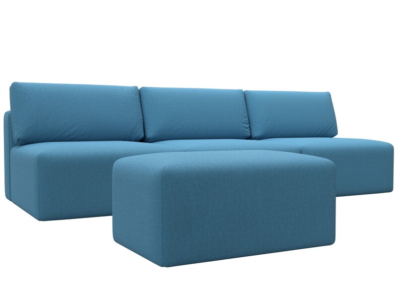 Диван прямой модульный с пуфом Лига-060 НПБ Лонг, Рогожка, Амур 10 голубой