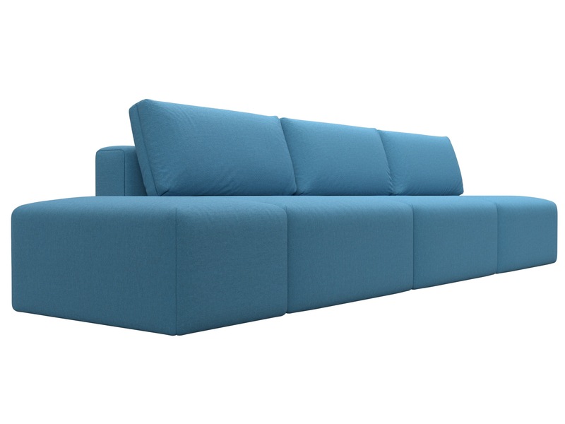 Диван прямой модульный с пуфом Лига-060 НПБ Лонг, Рогожка, Амур 10 голубой