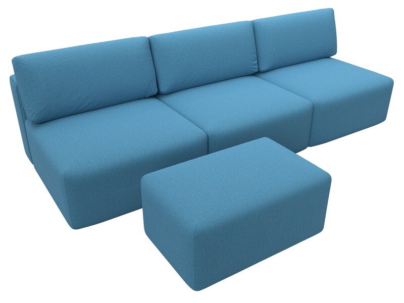 Диван прямой модульный с пуфом Лига-060 НПБ Лонг, Рогожка, Амур 10 голубой