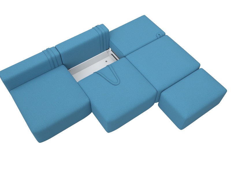 Диван прямой модульный с пуфом Лига-060 НПБ Лонг, Рогожка, Амур 10 голубой
