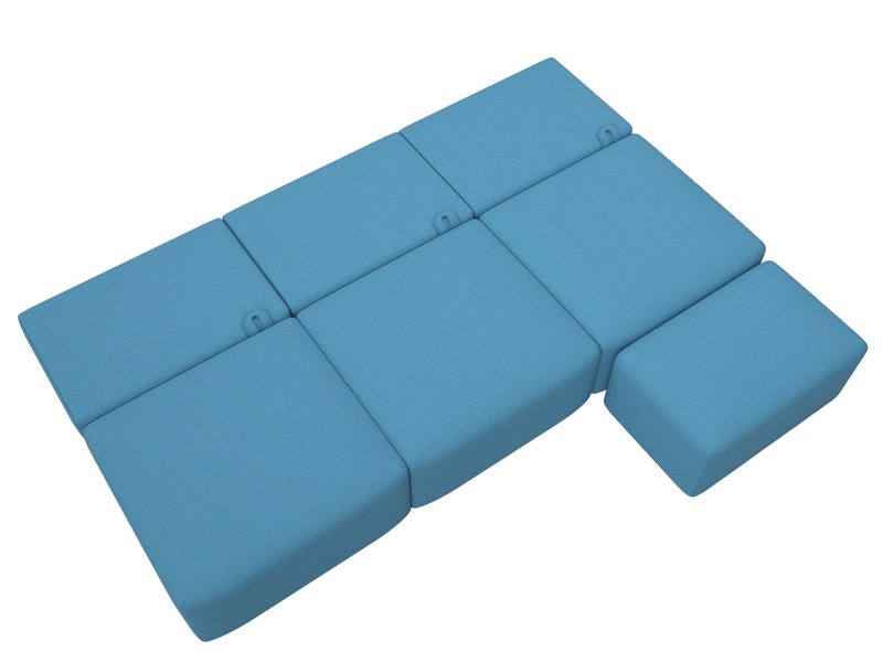 Диван прямой модульный с пуфом Лига-060 НПБ Лонг, Рогожка, Амур 10 голубой