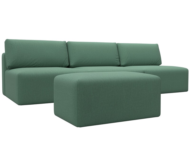 Диван прямой модульный с пуфом Лига-060 НПБ Лонг, Рогожка, Амур 11 зеленый