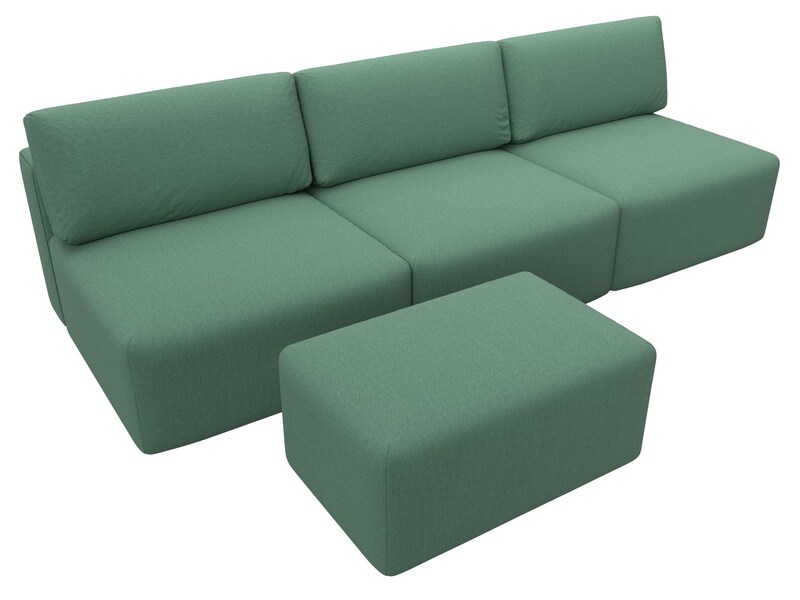 Диван прямой модульный с пуфом Лига-060 НПБ Лонг, Рогожка, Амур 11 зеленый