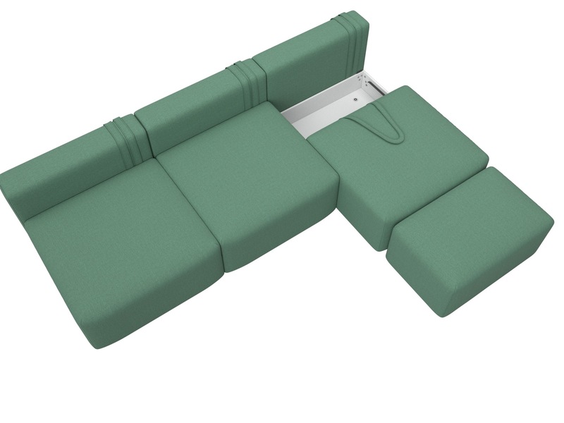Диван прямой модульный с пуфом Лига-060 НПБ Лонг, Рогожка, Амур 11 зеленый