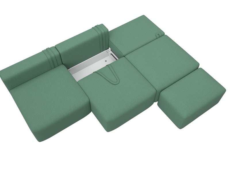 Диван прямой модульный с пуфом Лига-060 НПБ Лонг, Рогожка, Амур 11 зеленый