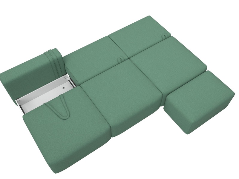 Диван прямой модульный с пуфом Лига-060 НПБ Лонг, Рогожка, Амур 11 зеленый