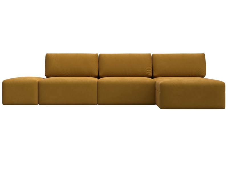 Диван угловой модульный с пуфом Лига-060 НПБ Лонг угол универсальный, Велюр, BRUT 10 желтый