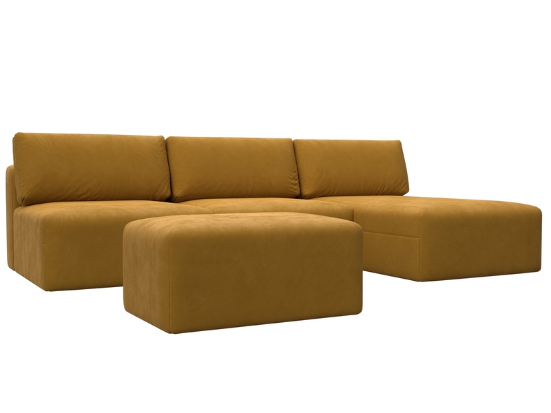 Диван угловой модульный с пуфом Лига-060 НПБ Лонг угол универсальный, Велюр, BRUT 10 желтый