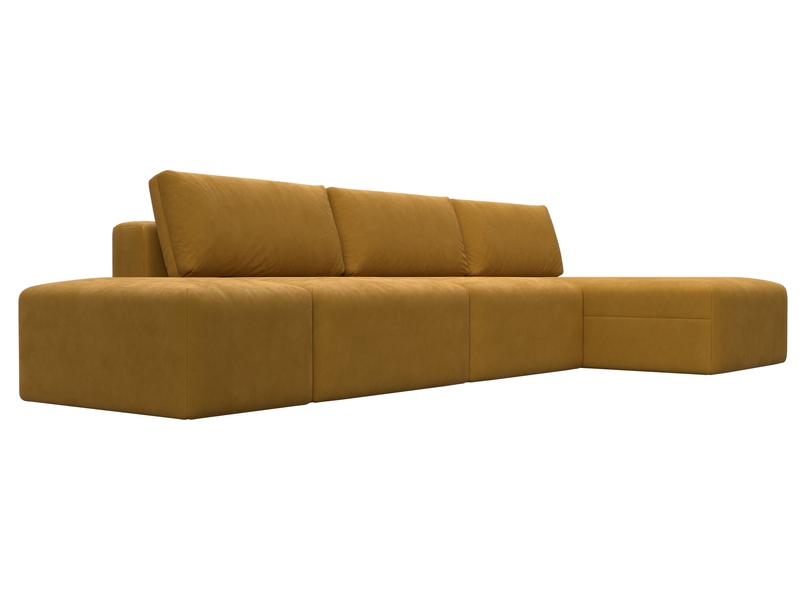 Диван угловой модульный с пуфом Лига-060 НПБ Лонг угол универсальный, Велюр, BRUT 10 желтый