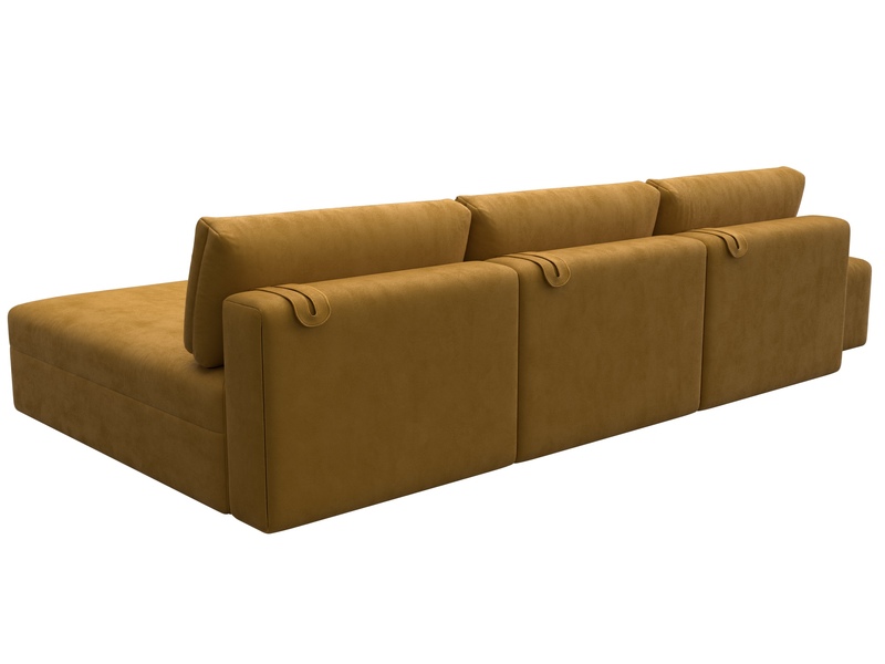 Диван угловой модульный с пуфом Лига-060 НПБ Лонг угол универсальный, Велюр, BRUT 10 желтый