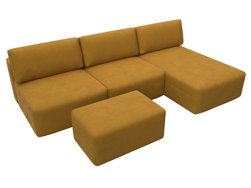 Диван угловой модульный с пуфом Лига-060 НПБ Лонг угол универсальный, Велюр, BRUT 10 желтый