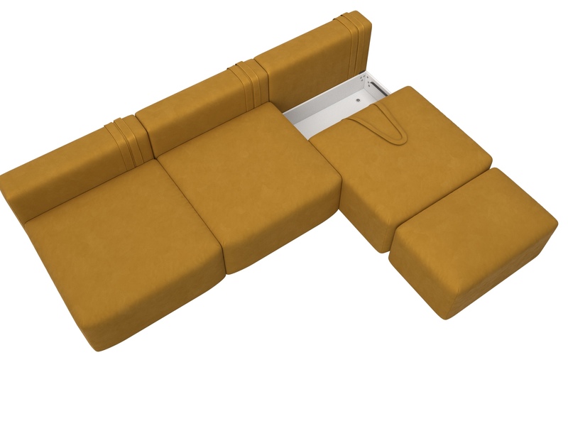Диван угловой модульный с пуфом Лига-060 НПБ Лонг угол универсальный, Велюр, BRUT 10 желтый