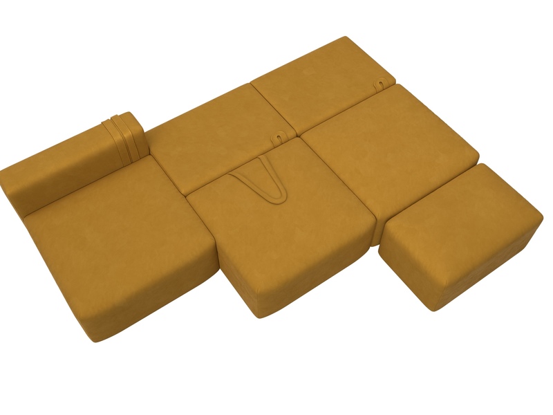 Диван угловой модульный с пуфом Лига-060 НПБ Лонг угол универсальный, Велюр, BRUT 10 желтый