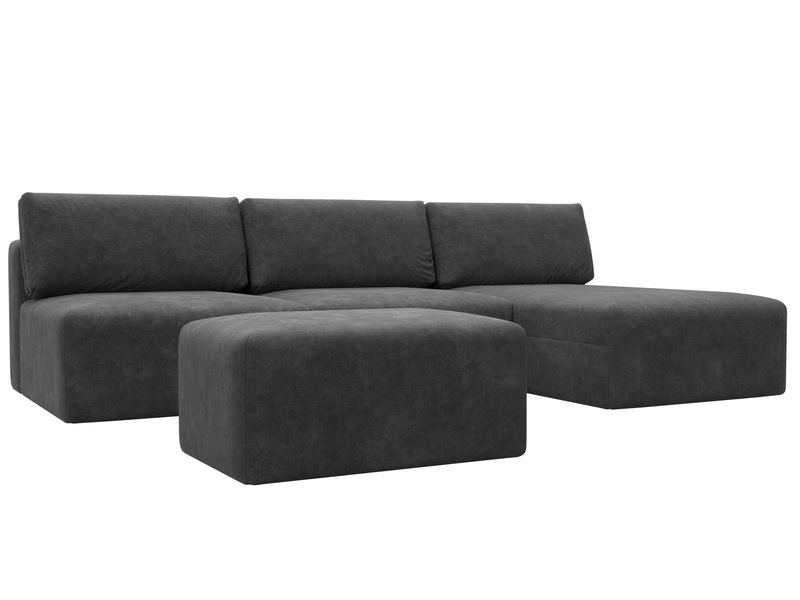 Диван угловой модульный с пуфом Лига-060 НПБ Лонг угол универсальный, Велюр, BRUT 16 темно-серый