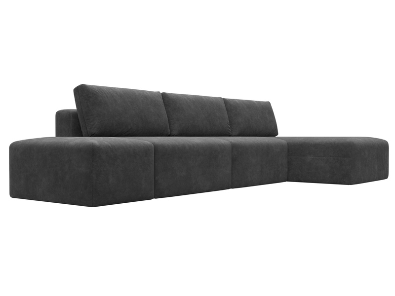 Диван угловой модульный с пуфом Лига-060 НПБ Лонг угол универсальный, Велюр, BRUT 16 темно-серый