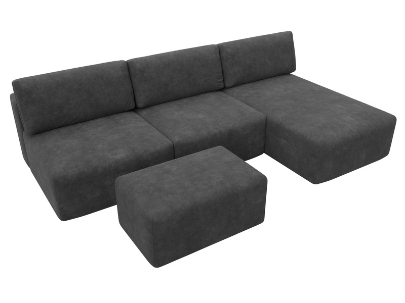 Диван угловой модульный с пуфом Лига-060 НПБ Лонг угол универсальный, Велюр, BRUT 16 темно-серый