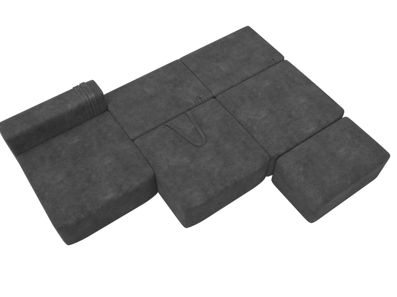 Диван угловой модульный с пуфом Лига-060 НПБ Лонг угол универсальный, Велюр, BRUT 16 темно-серый