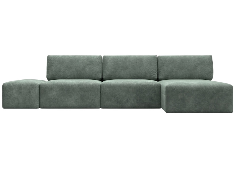 Диван угловой модульный с пуфом Лига-060 НПБ Лонг угол универсальный, Велюр, BRUT 08 зеленый