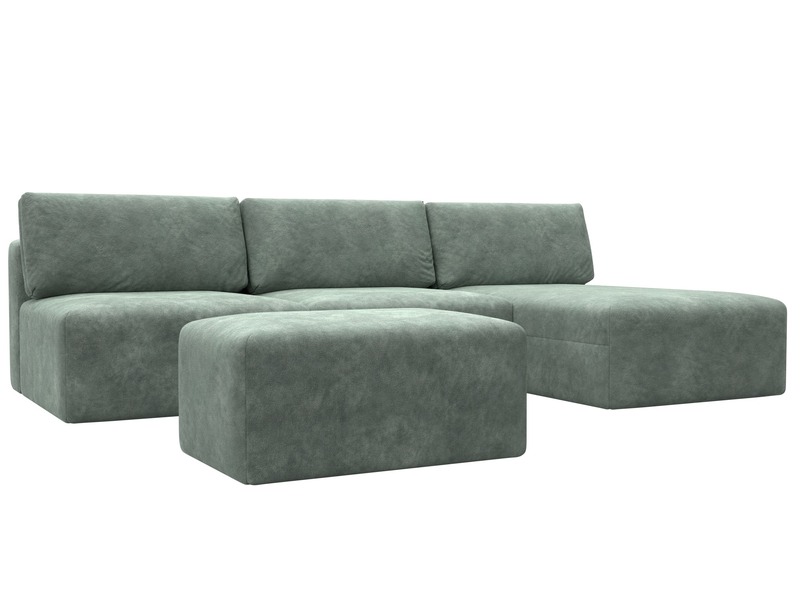 Диван угловой модульный с пуфом Лига-060 НПБ Лонг угол универсальный, Велюр, BRUT 08 зеленый
