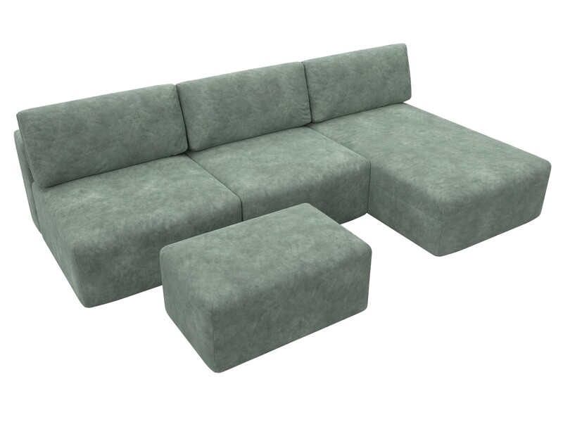 Диван угловой модульный с пуфом Лига-060 НПБ Лонг угол универсальный, Велюр, BRUT 08 зеленый