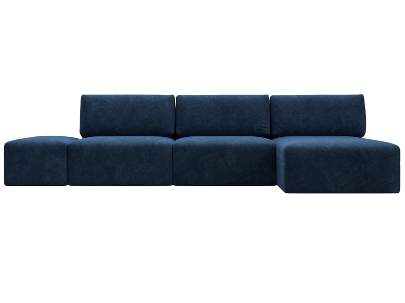 Диван угловой модульный с пуфом Лига-060 НПБ Лонг угол универсальный, Велюр, BRUT 11 синий