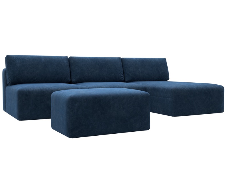 Диван угловой модульный с пуфом Лига-060 НПБ Лонг угол универсальный, Велюр, BRUT 11 синий
