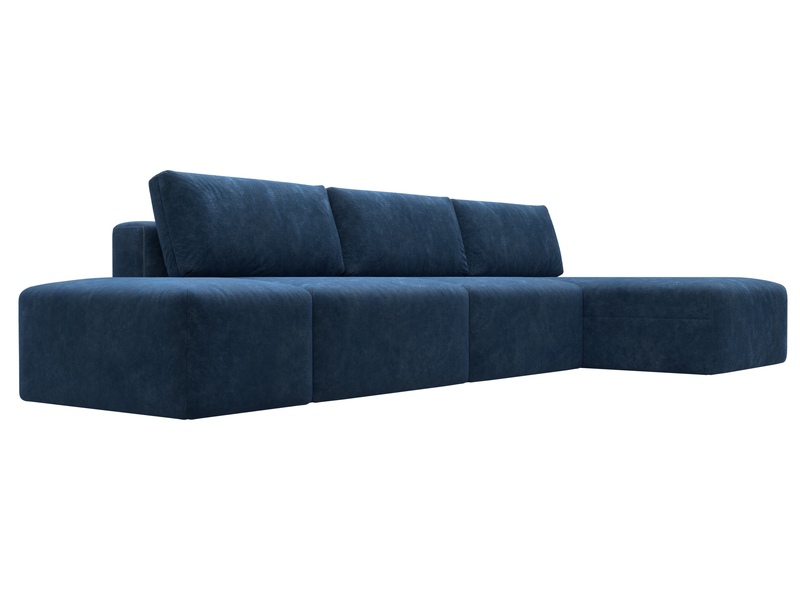 Диван угловой модульный с пуфом Лига-060 НПБ Лонг угол универсальный, Велюр, BRUT 11 синий