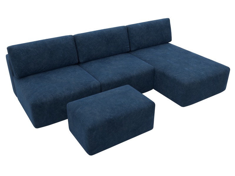 Диван угловой модульный с пуфом Лига-060 НПБ Лонг угол универсальный, Велюр, BRUT 11 синий
