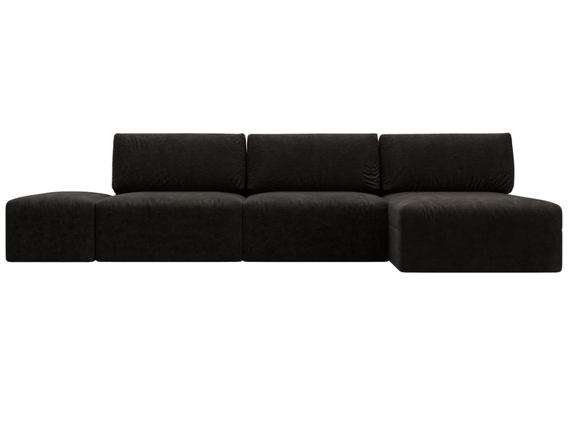 Диван угловой модульный с пуфом Лига-060 НПБ Лонг угол универсальный, Велюр, BRUT 17 коричневый