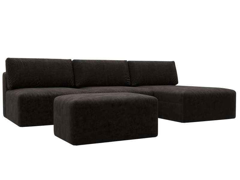 Диван угловой модульный с пуфом Лига-060 НПБ Лонг угол универсальный, Велюр, BRUT 17 коричневый