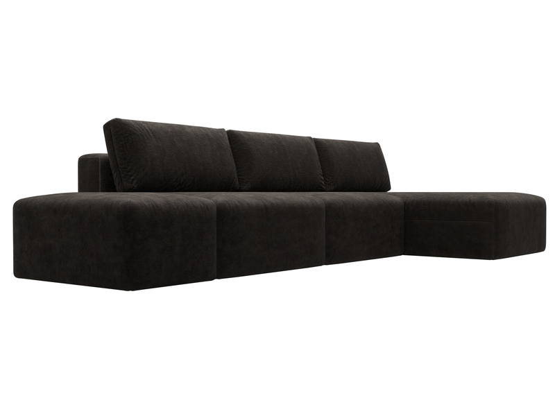 Диван угловой модульный с пуфом Лига-060 НПБ Лонг угол универсальный, Велюр, BRUT 17 коричневый