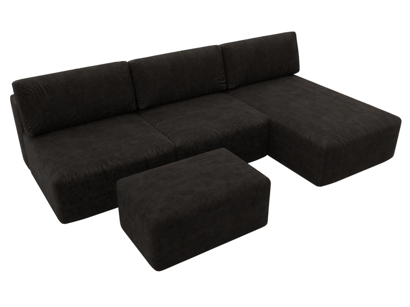 Диван угловой модульный с пуфом Лига-060 НПБ Лонг угол универсальный, Велюр, BRUT 17 коричневый