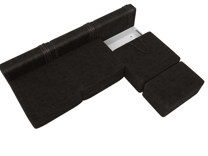 Диван угловой модульный с пуфом Лига-060 НПБ Лонг угол универсальный, Велюр, BRUT 17 коричневый