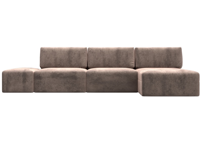 Диван угловой модульный с пуфом Лига-060 НПБ Лонг угол универсальный, Велюр, TOWER 05 бежевый