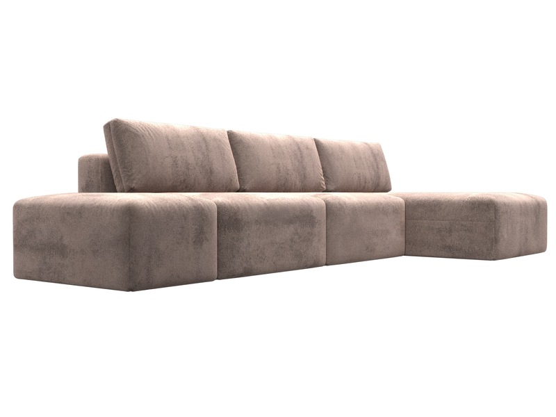 Диван угловой модульный с пуфом Лига-060 НПБ Лонг угол универсальный, Велюр, TOWER 05 бежевый