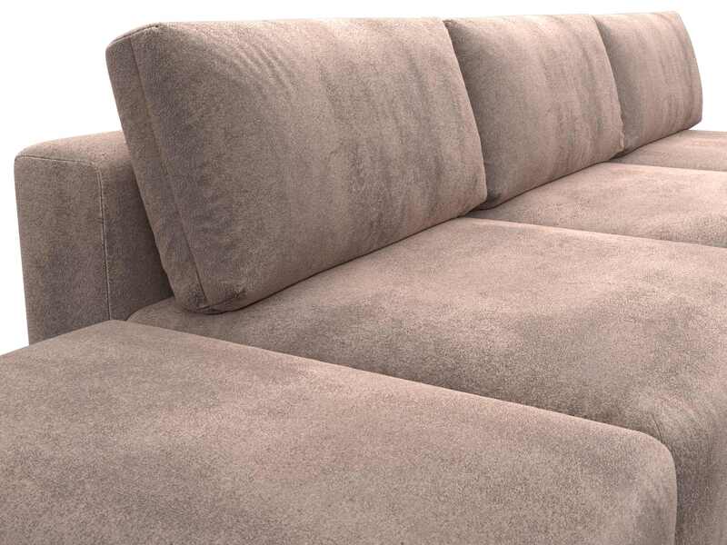 Диван угловой модульный с пуфом Лига-060 НПБ Лонг угол универсальный, Велюр, TOWER 05 бежевый