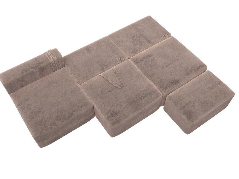 Диван угловой модульный с пуфом Лига-060 НПБ Лонг угол универсальный, Велюр, TOWER 05 бежевый