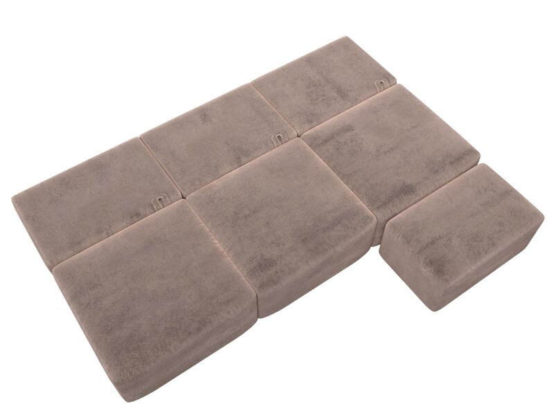 Диван угловой модульный с пуфом Лига-060 НПБ Лонг угол универсальный, Велюр, TOWER 05 бежевый